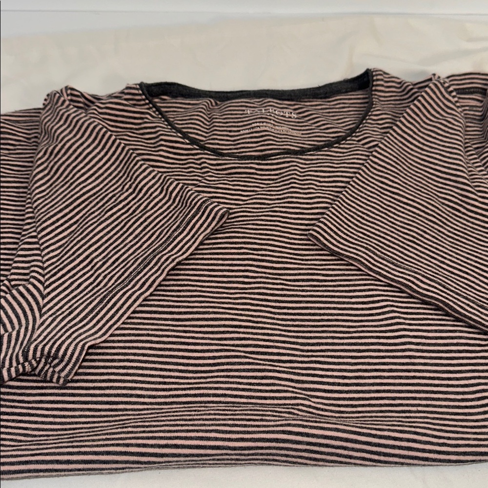 Talbots Large Pink And Grey Striped Tee
